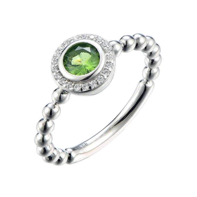 Silver Round Tube Set Coloured Cubic Ring