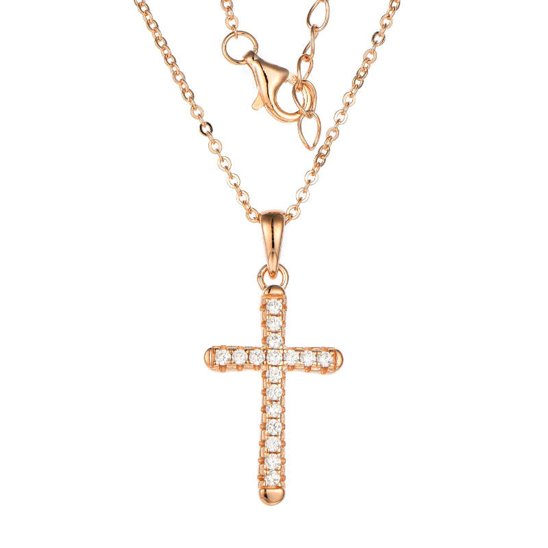 Silver Rose Gold Plated Cubic Cross And Chain X028