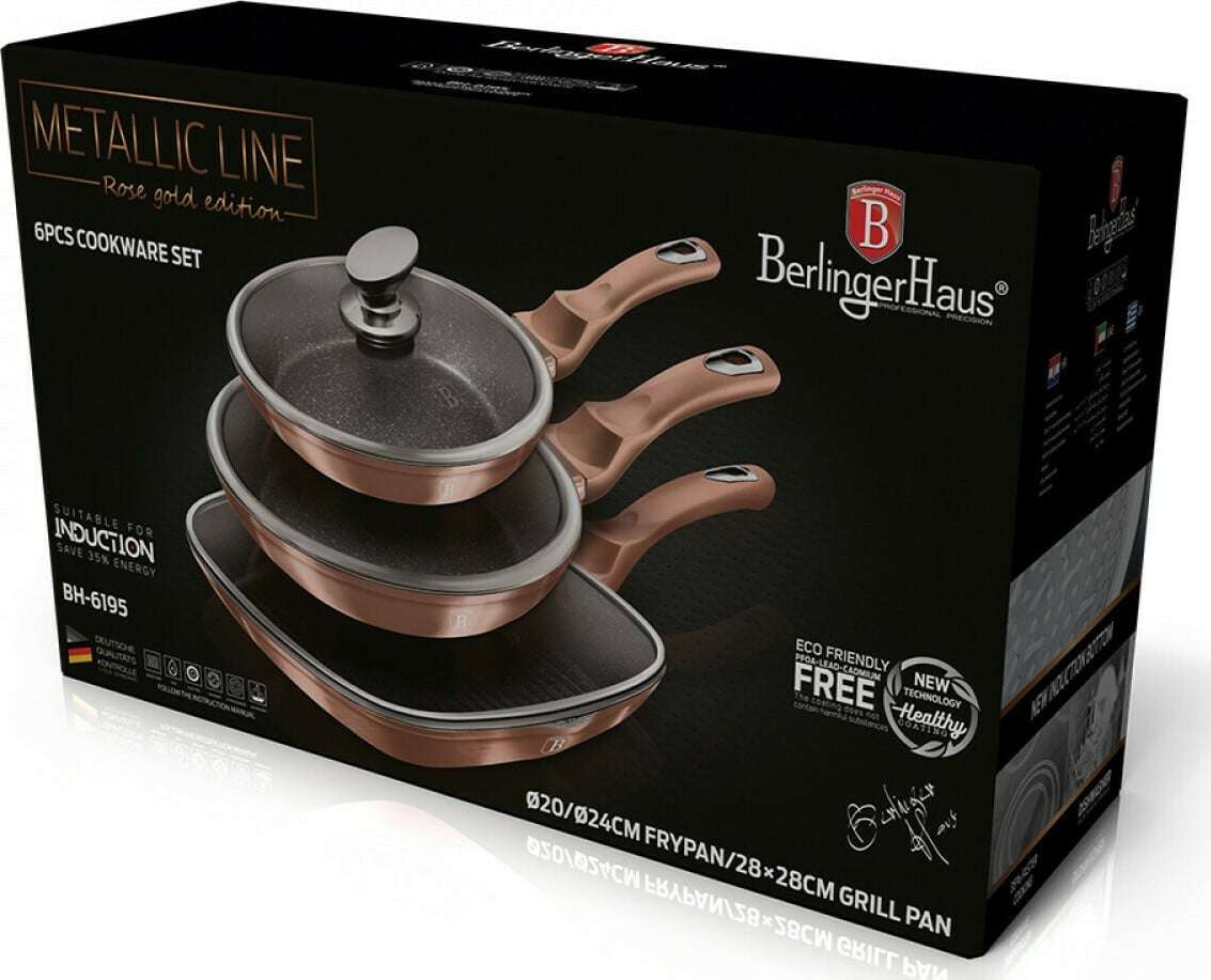 6 Piece Frying Pan Set Berlinger Haus Rose Gold Collection (DISPLAY MODEL)