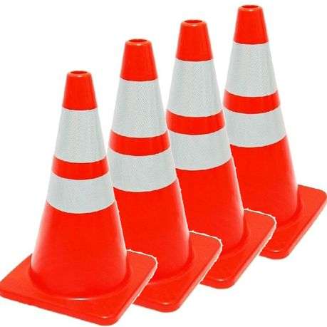 Traffic Cone Flexible Day-glow Orange With Reflective - 750mm Four Pack