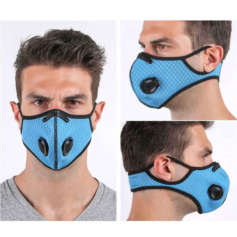 Respirator Double Valve Reusable Washable Sports Face Mask - 100% Polyester - Blue
