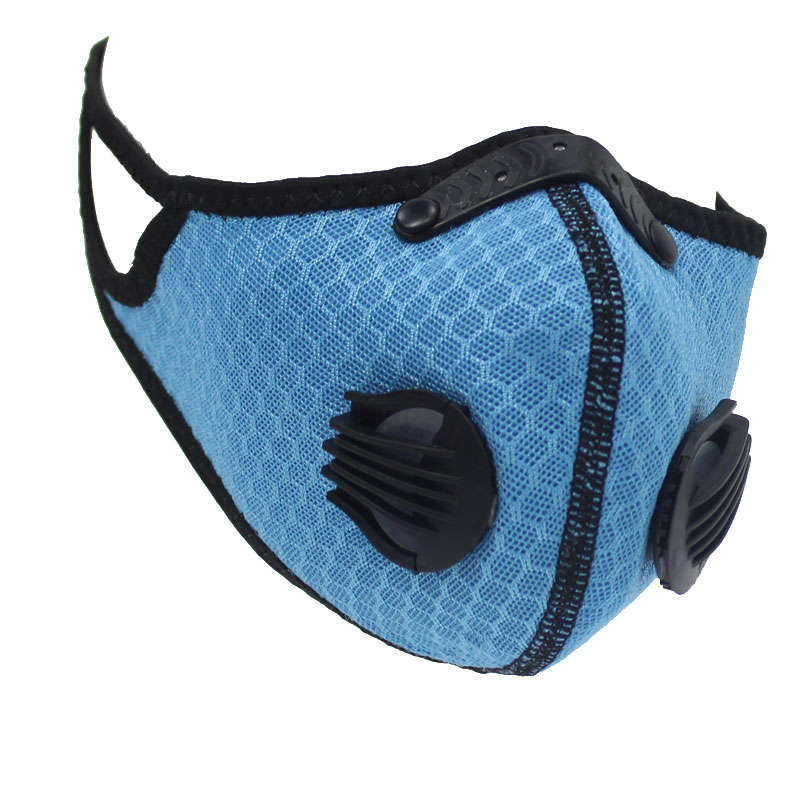 Respirator Double Valve Reusable Washable Sports Face Mask - 100% Polyester - Blue