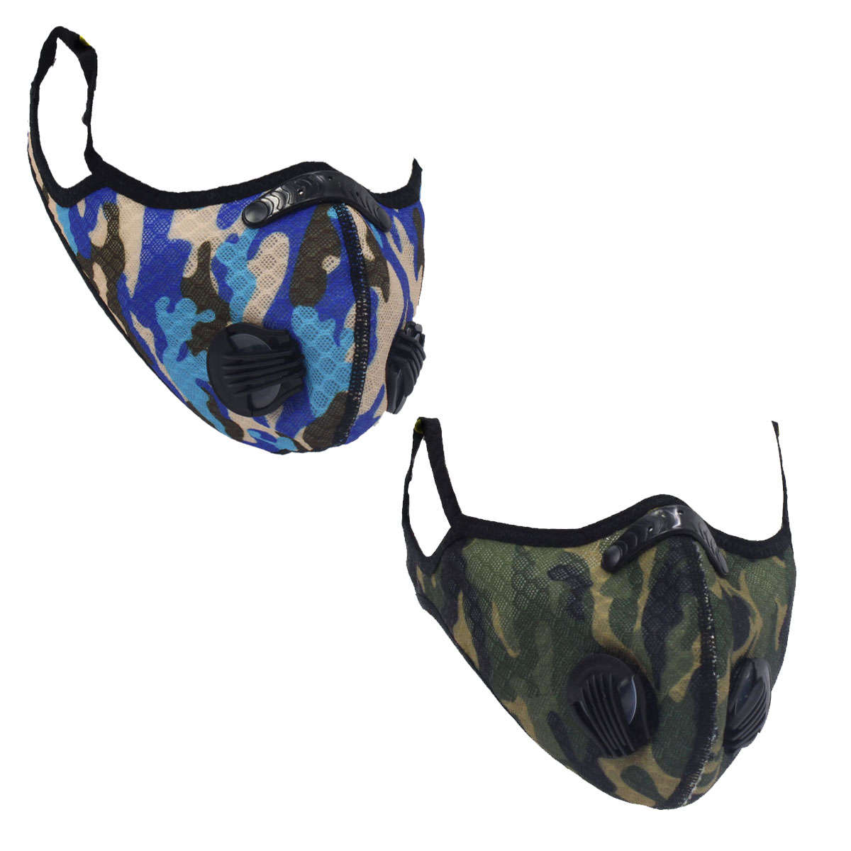 Respirator Double Valve Reusable Washable Sports Face Mask  100% Polyester  Camo Combo