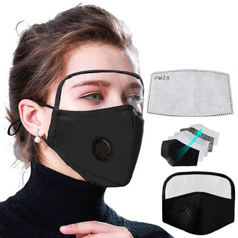 Reusable Washable Cotton Face Mask With Eye Shield and One Replaceable PM 2.5 Filter - Anti-Dust -
