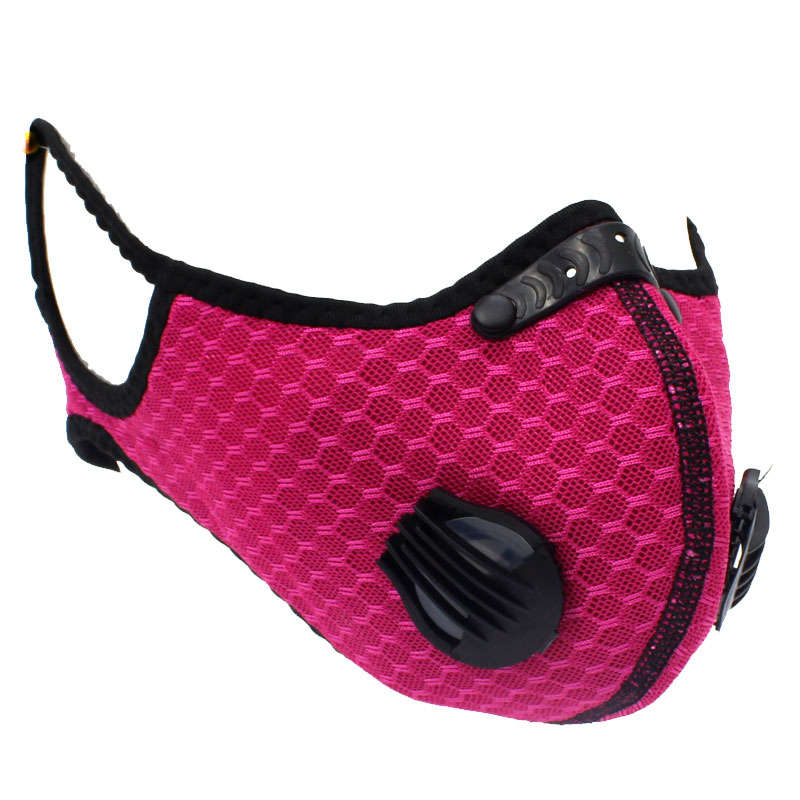 Respirator Double Valve Reusable Washable Sports Face Mask - 100% Polyester - Dark Pink(Fuchsia)