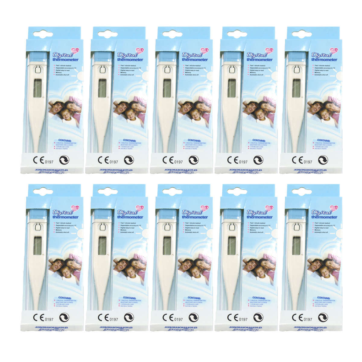 Portable Digital Thermometer With Storage Case and Batteries - 10 Pack