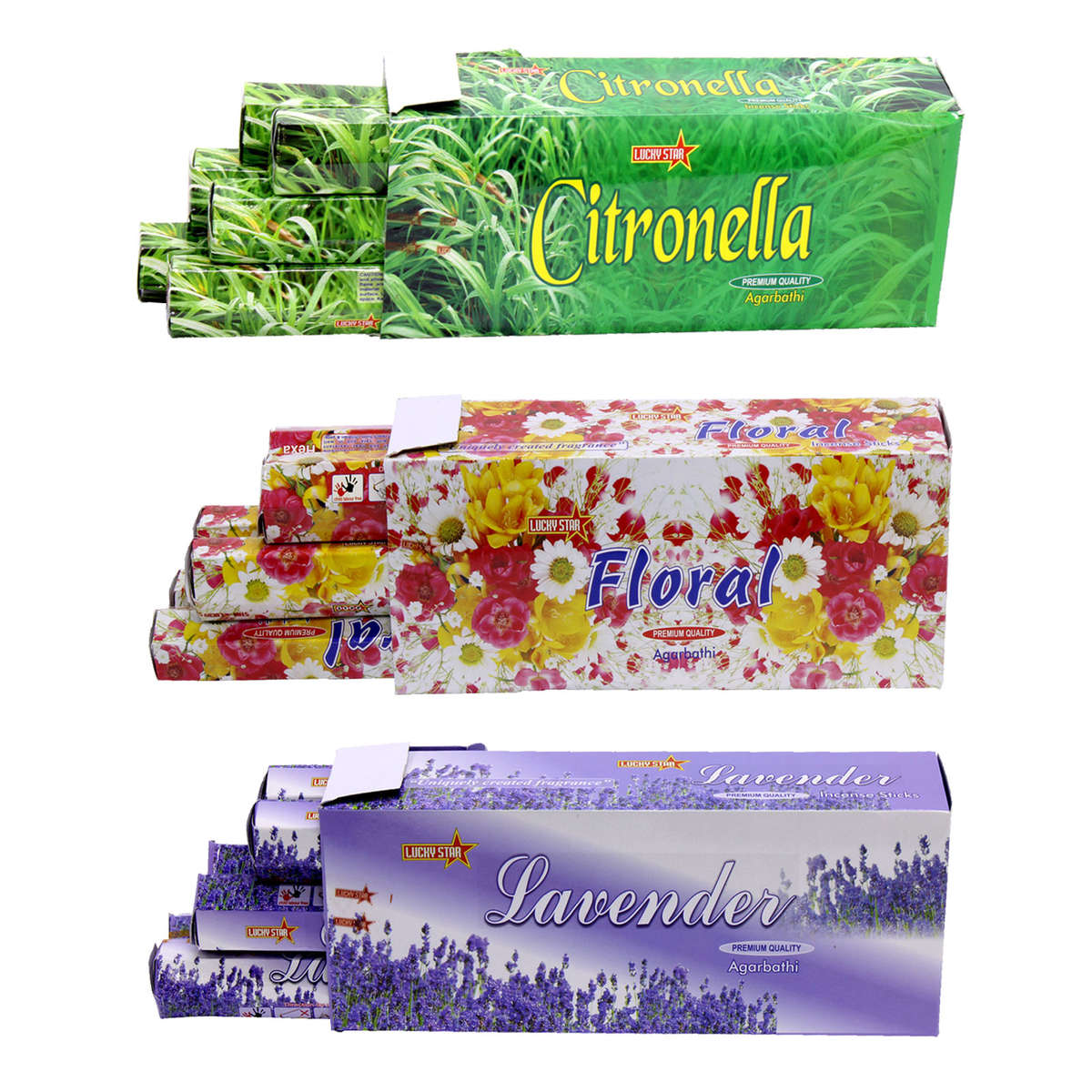 Incense Sticks - 3 Fragrances 9` Premium Quality Agarbatti - 360 Sticks