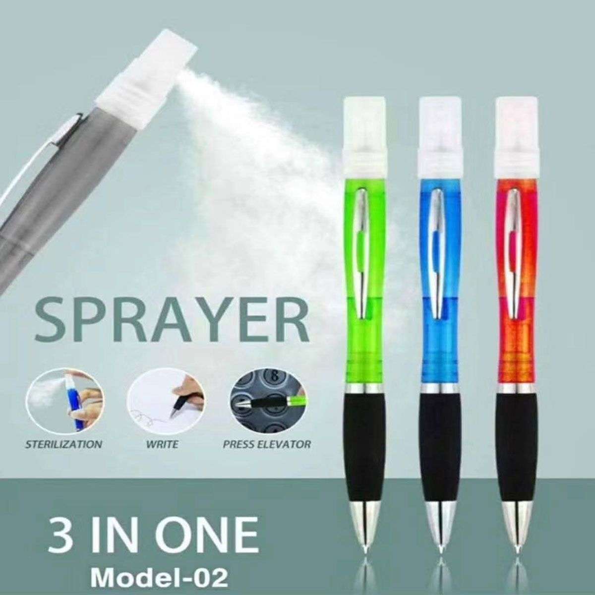Sanitising Pen - Refillable Ballpoint Sanitiser Sprayer Pen - Black