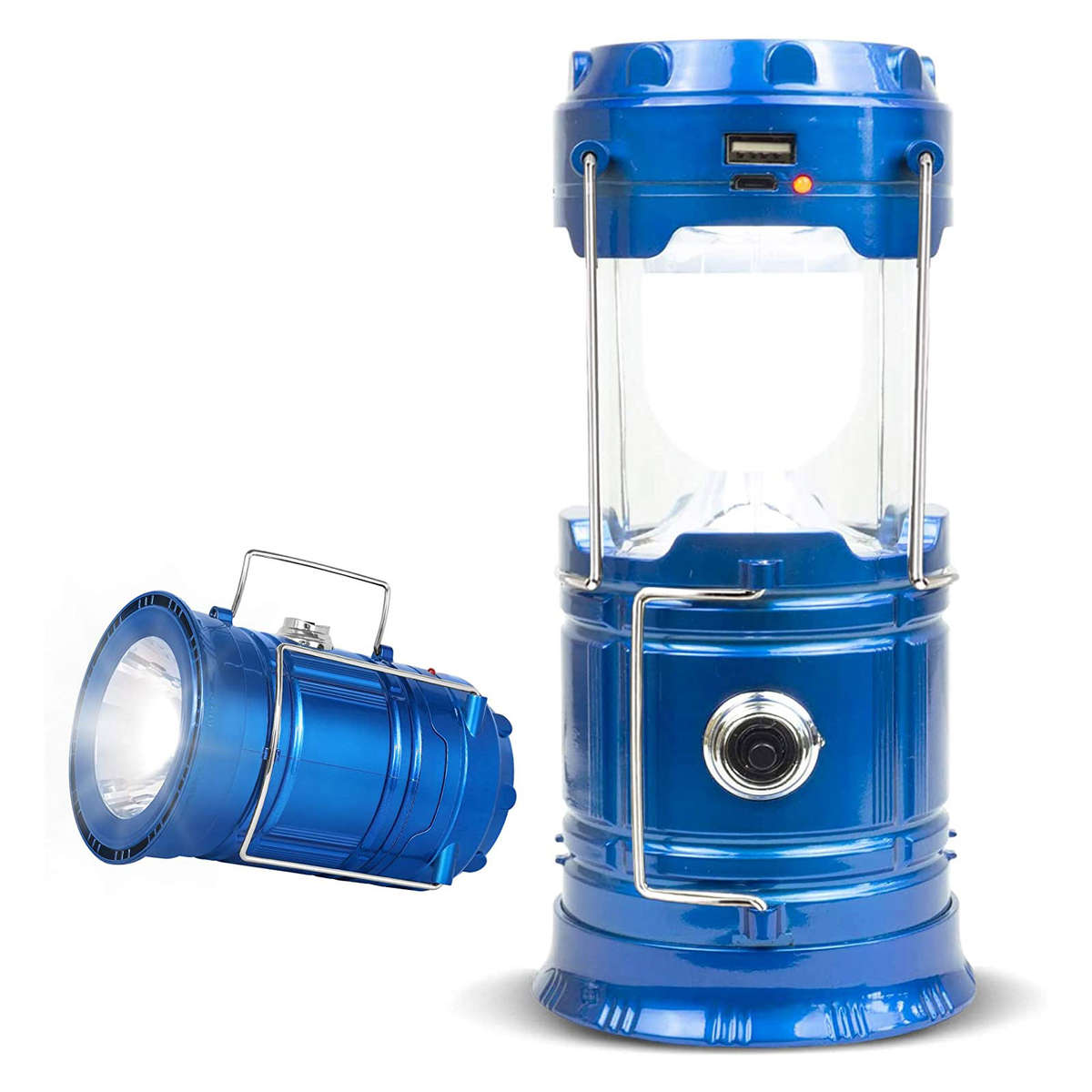 3-in-1 Rechargeable Torch - Solar Camping Lantern - Powerbank - Blue - Emergency LED Solar Light