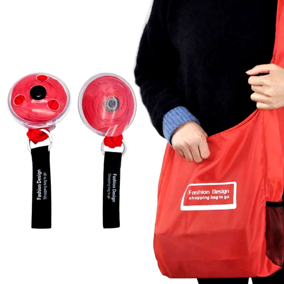 Portable Reusable Eco-Friendly Roll Up Shopping Bag - Red