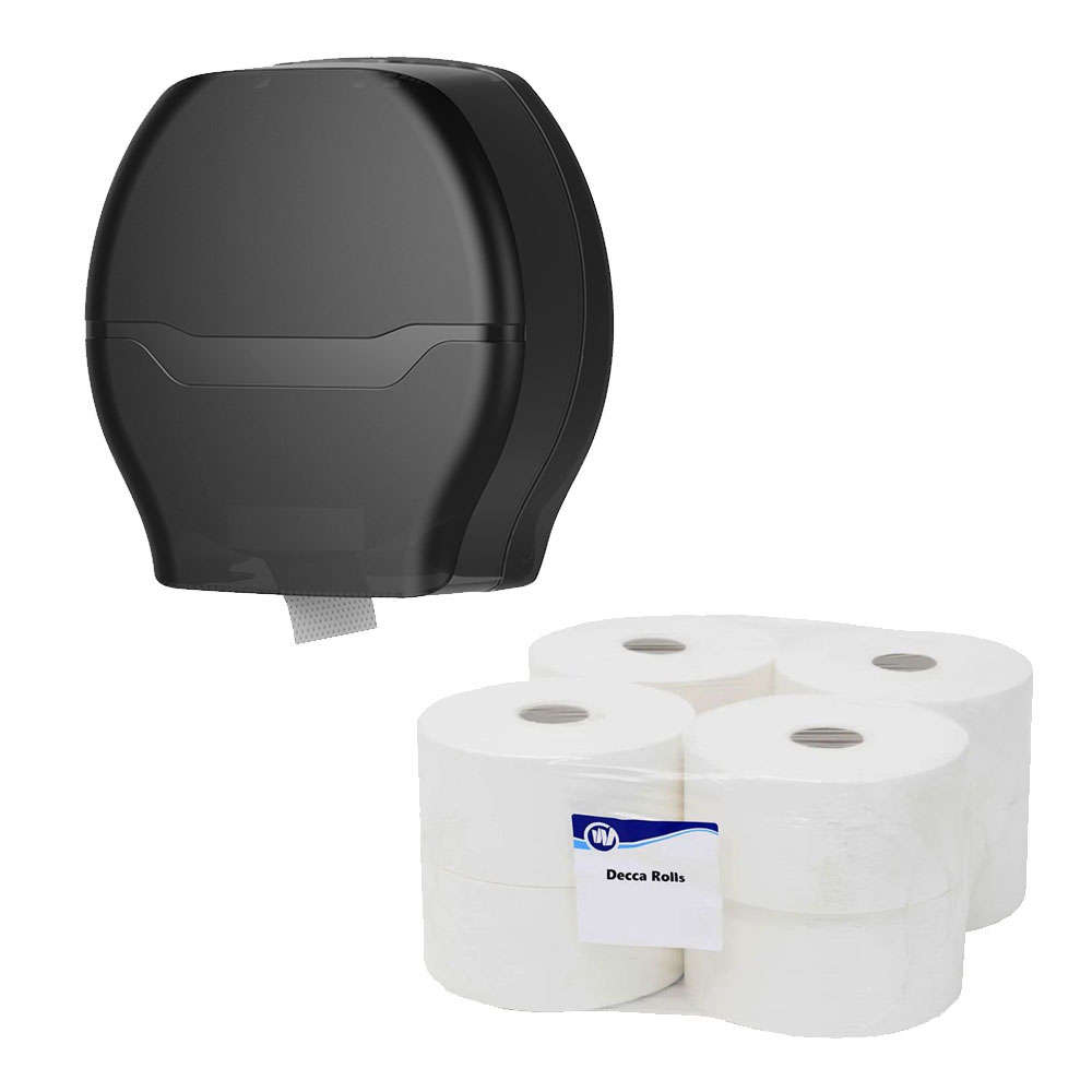 Decca Roll Hand Paper Towel Rolls x 8 with Dispenser - Black