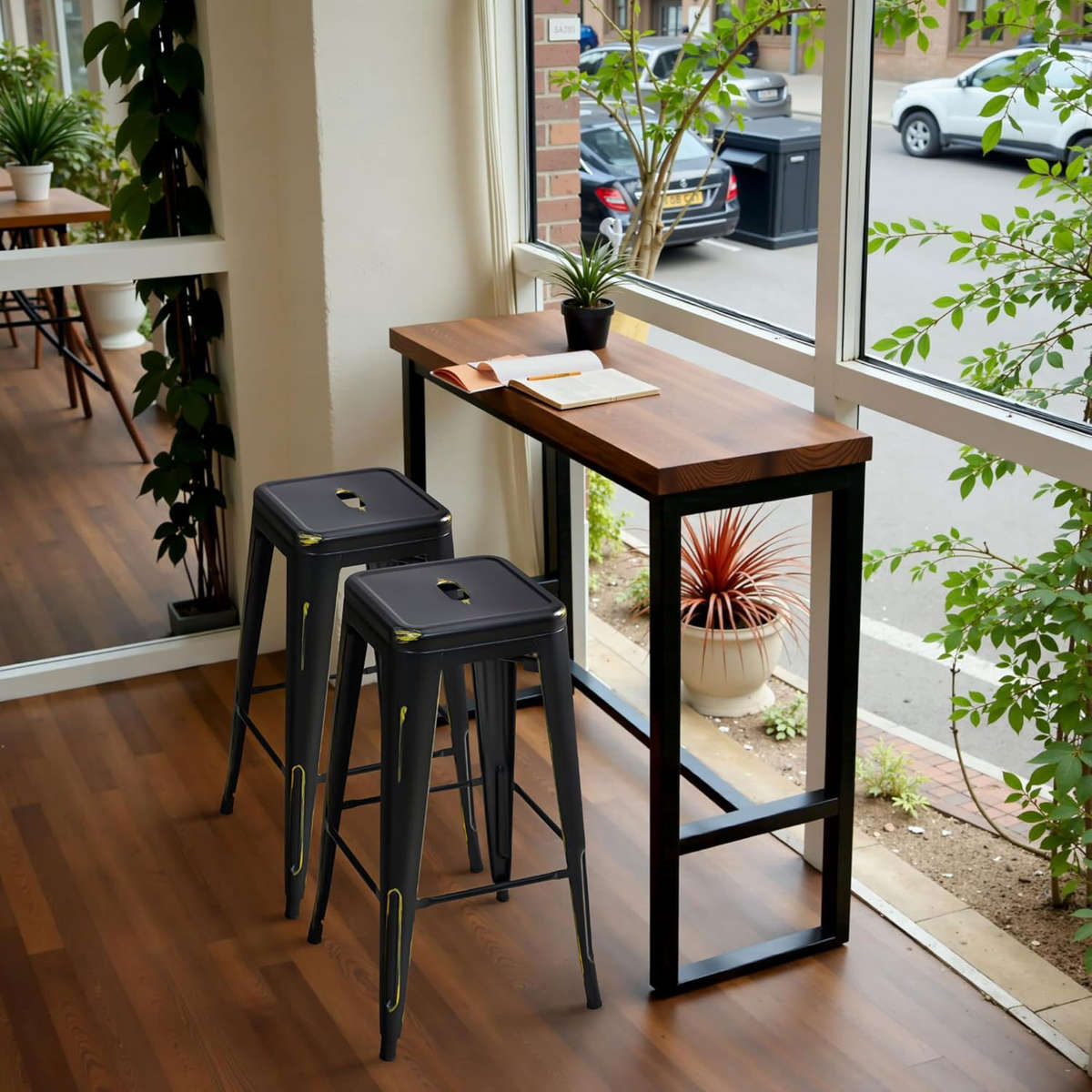 Metal High Backless Stackable Bar Stool - Black - 3 Pack