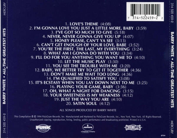 Barry White  All-Time Greatest Hits CD