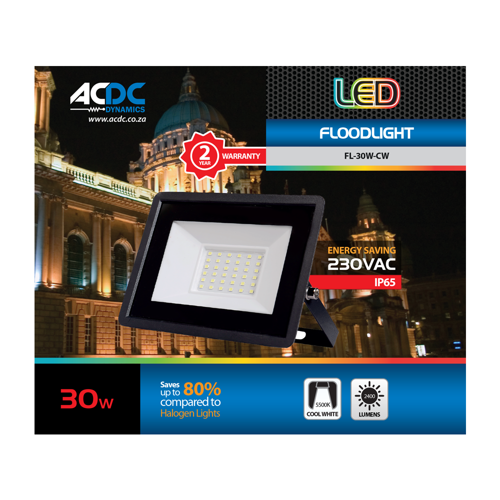 220-240VAC 30W LED Cool White Mini Flood IP65 252x185x6