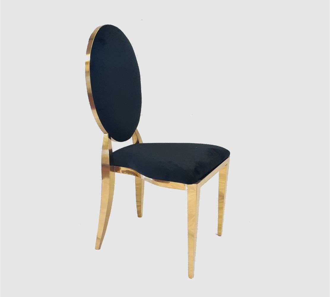 Oval Padded Gold Trim Chair With Black Velvet Finish