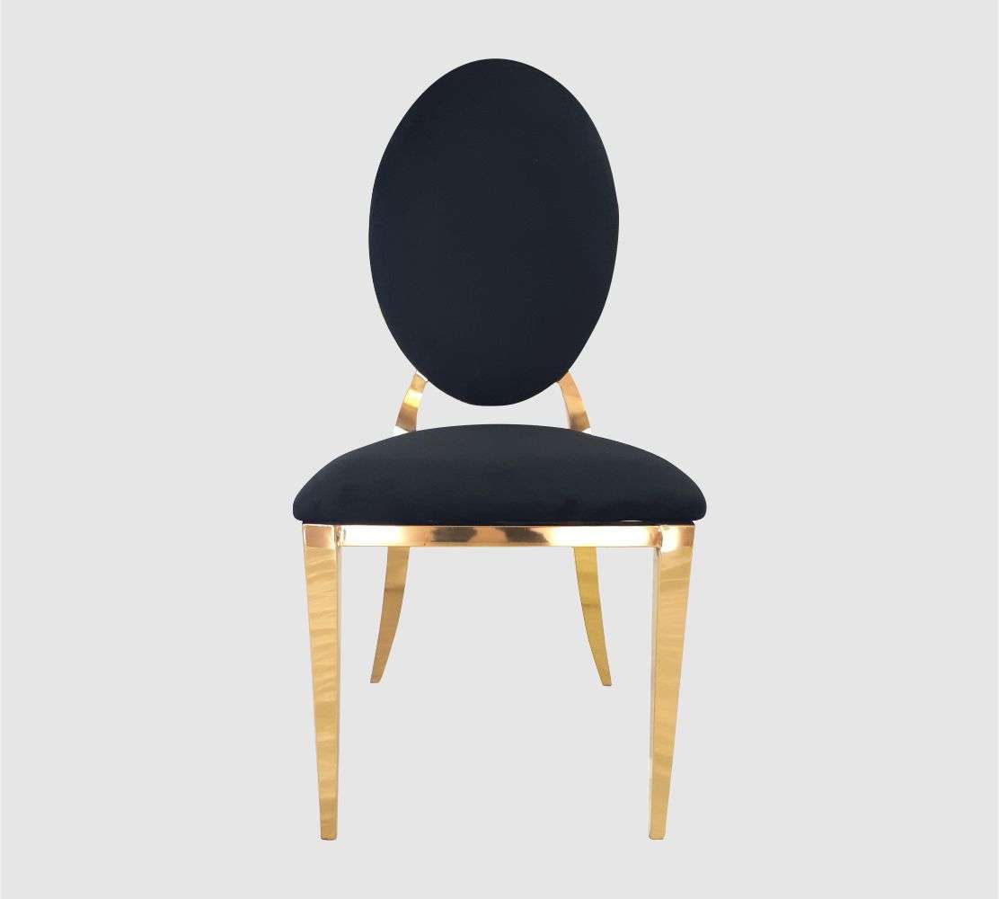 Oval Padded Gold Trim Chair With Black Velvet Finish