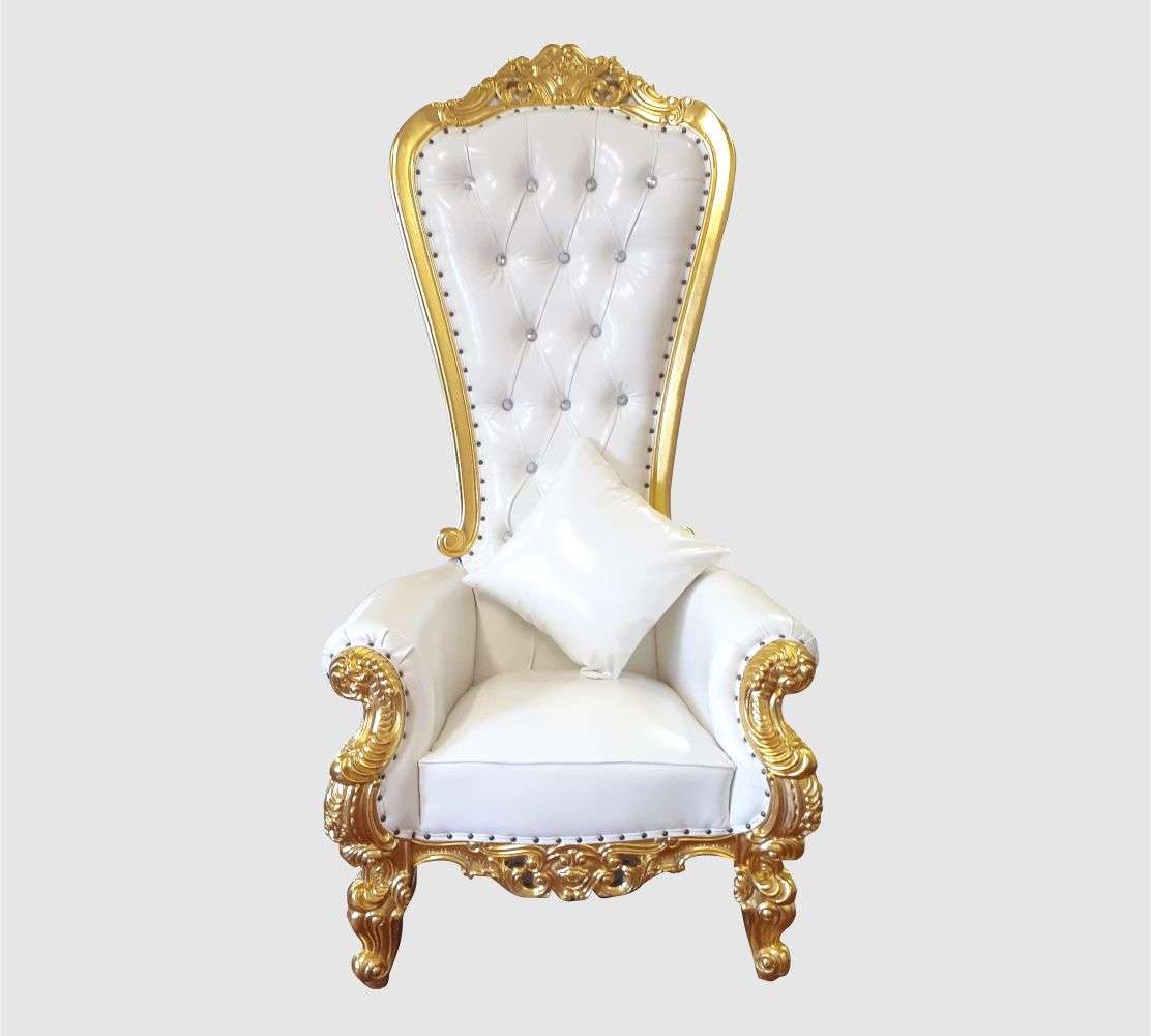 High Back Royal Throne Chair Gold Frame & White PU Finish