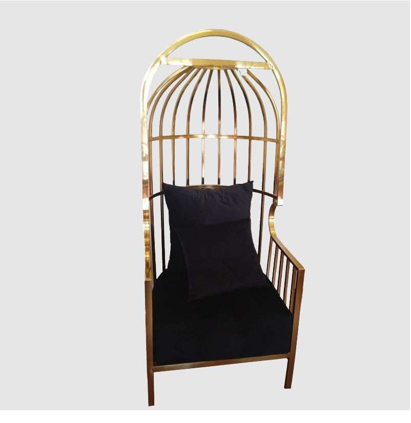 Golden Stainless Steel Royal Throne Chair With Black Cushion Velvet Finish