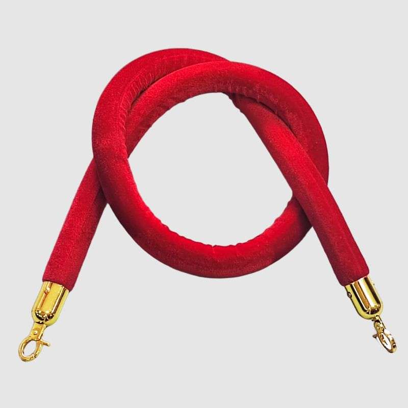 Red Velvet Stanchion Rope With Golden Clasps