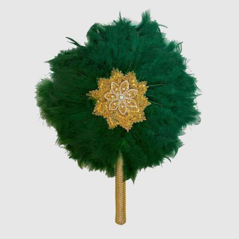 Handmade African Wedding Feather Decor Fan Emerald Green