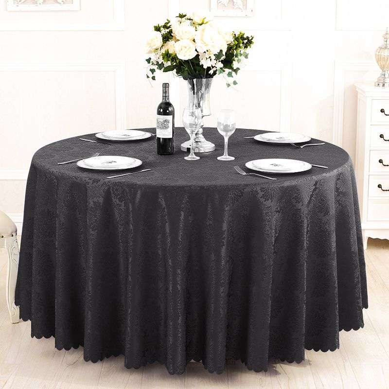 Quality Damask Round Table Cloth-Black