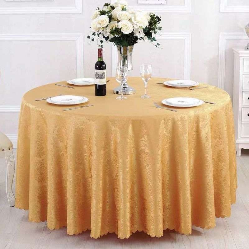 Quality Damask Round Table Cloth-Gold
