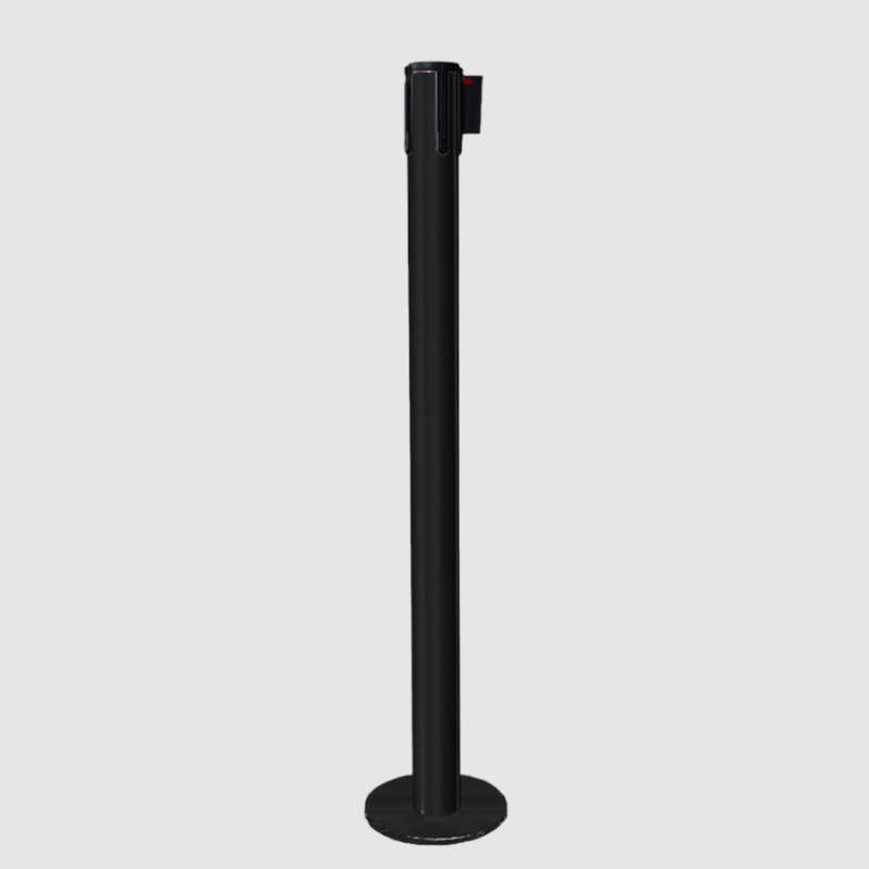 Magnetic Base Black Queue Barrier With 3m Black Retractable Belt