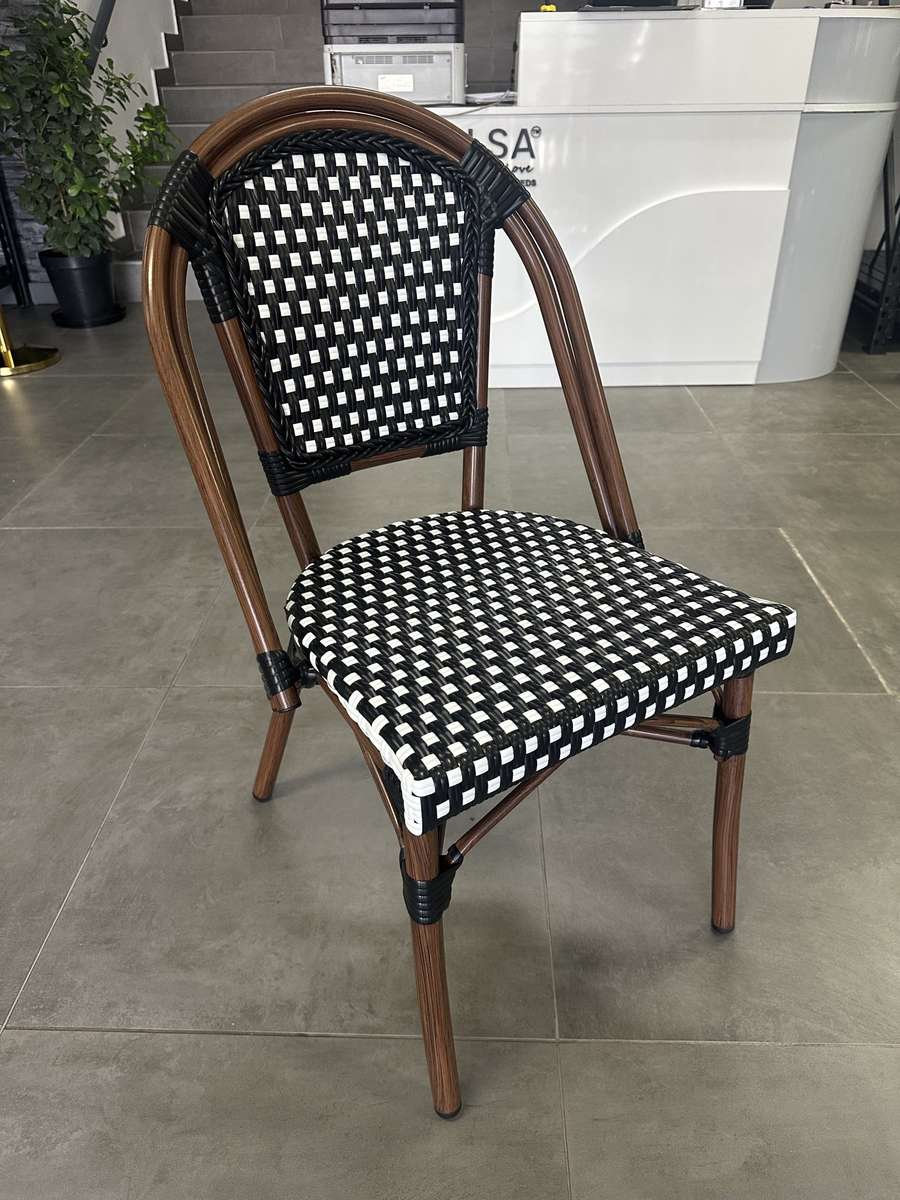French Bistro Café | Dinning Rattan Chair-Black & White