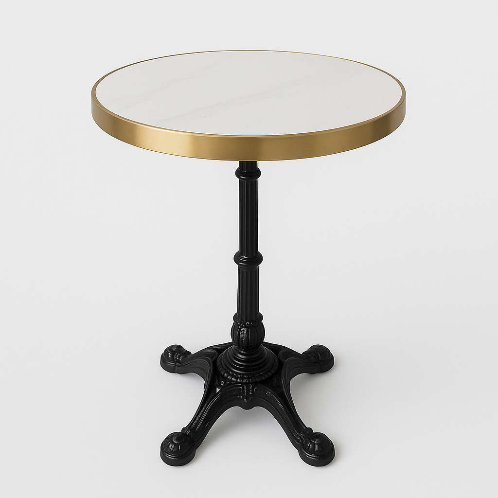 French Round Café Table-White Stone Slab