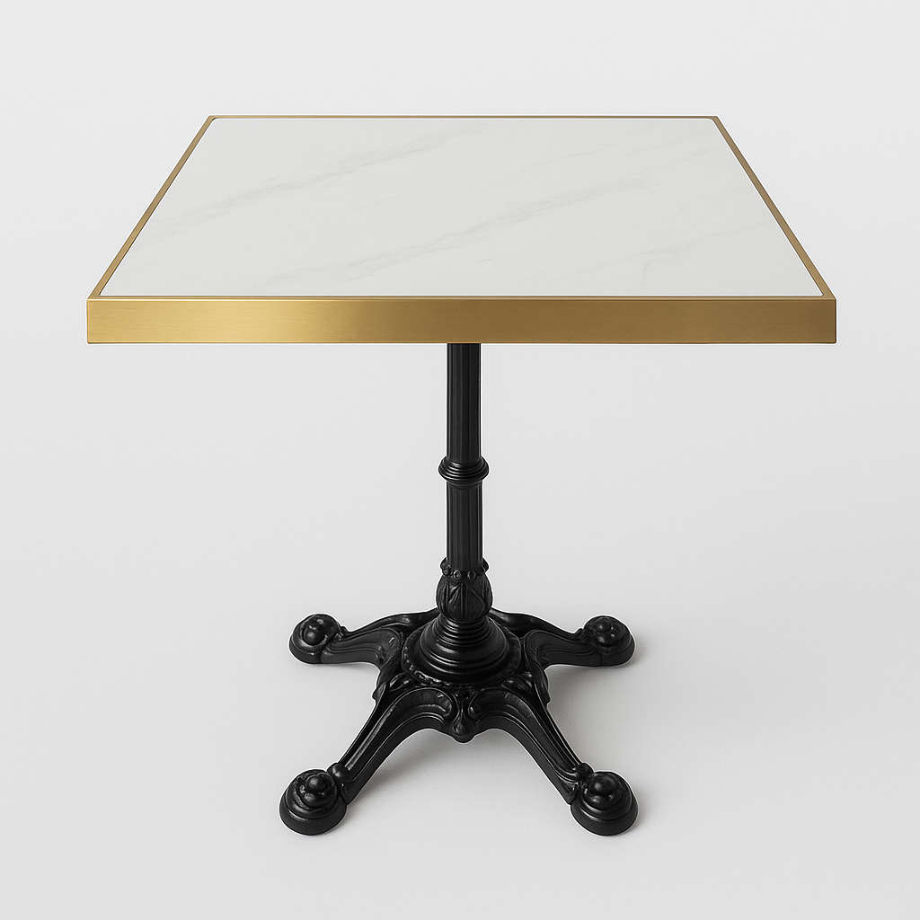 French Square Café Table-White Stone Slab