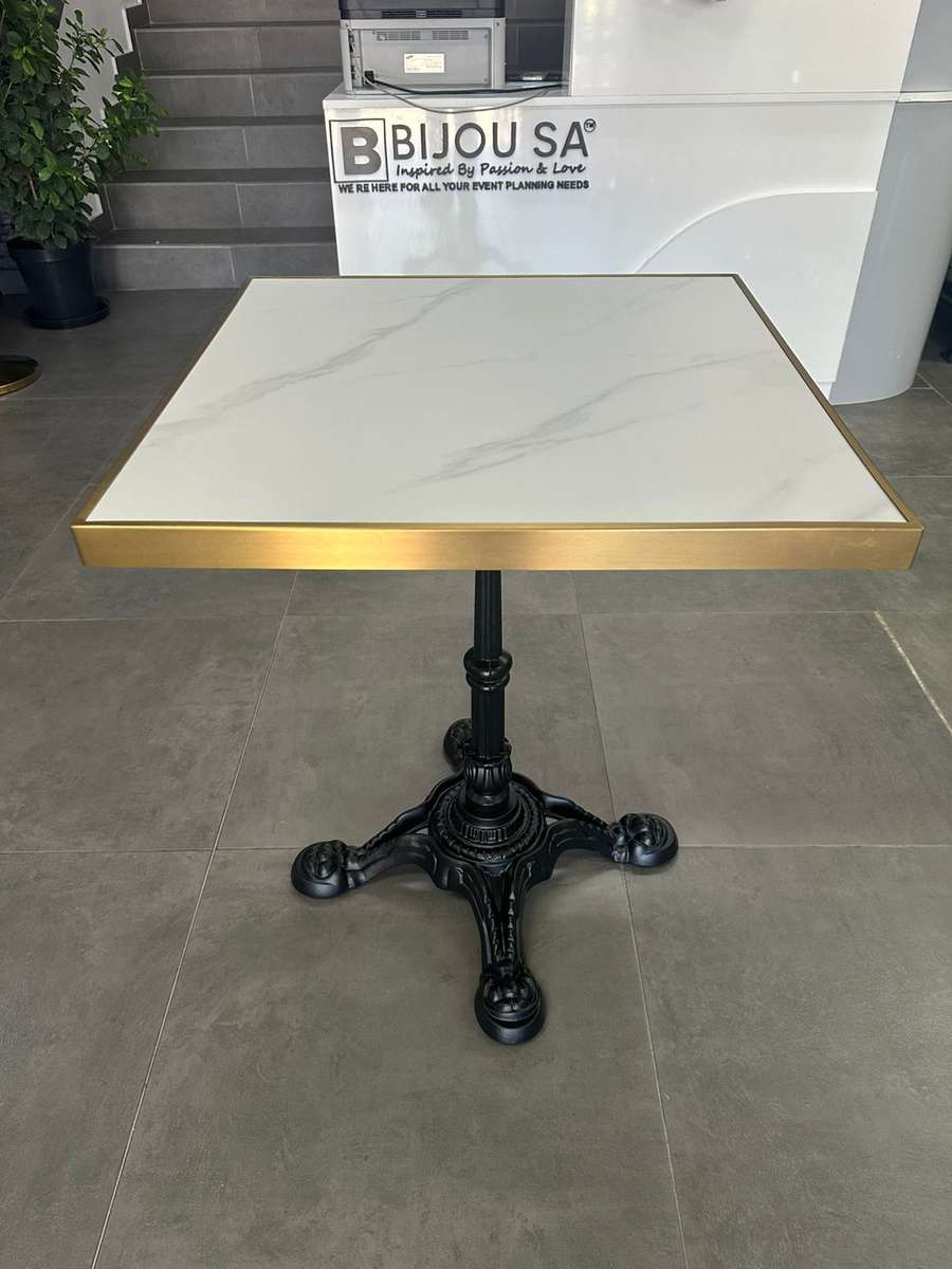 French Square Café Table-White Stone Slab