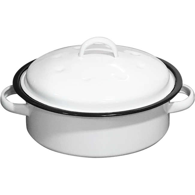 Round Enamel Casserole, White
