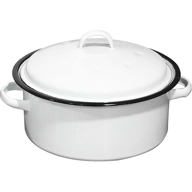 Round Enamel Casserole, White