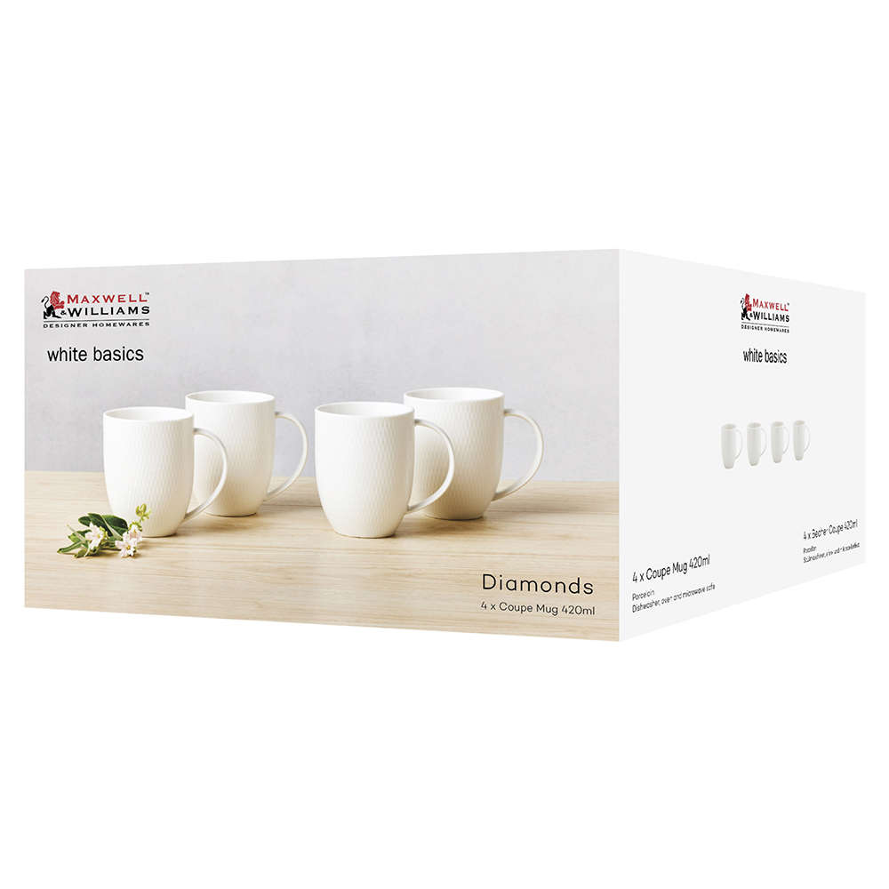 White Basics Diamonds Coupe Mugs, Set Of 4