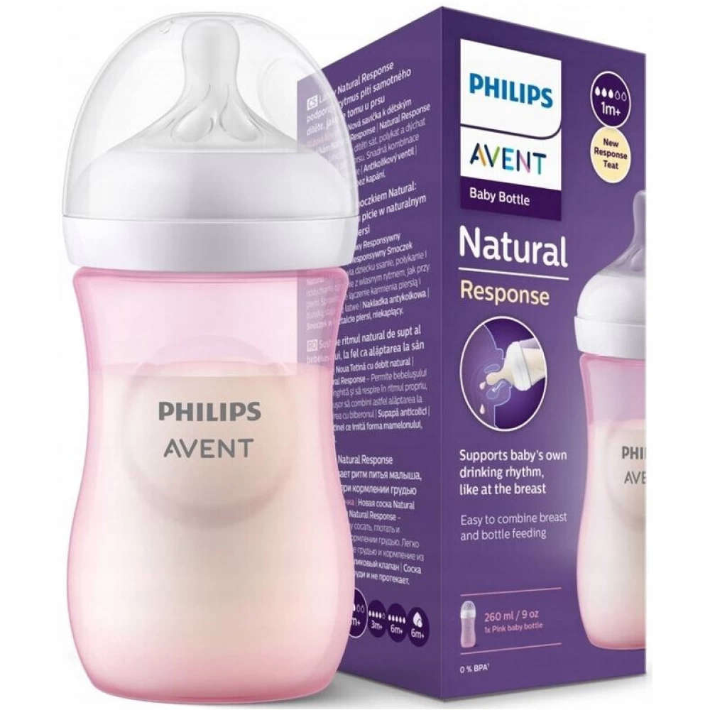 Natural Response 260ml Baby Bottle, Pink