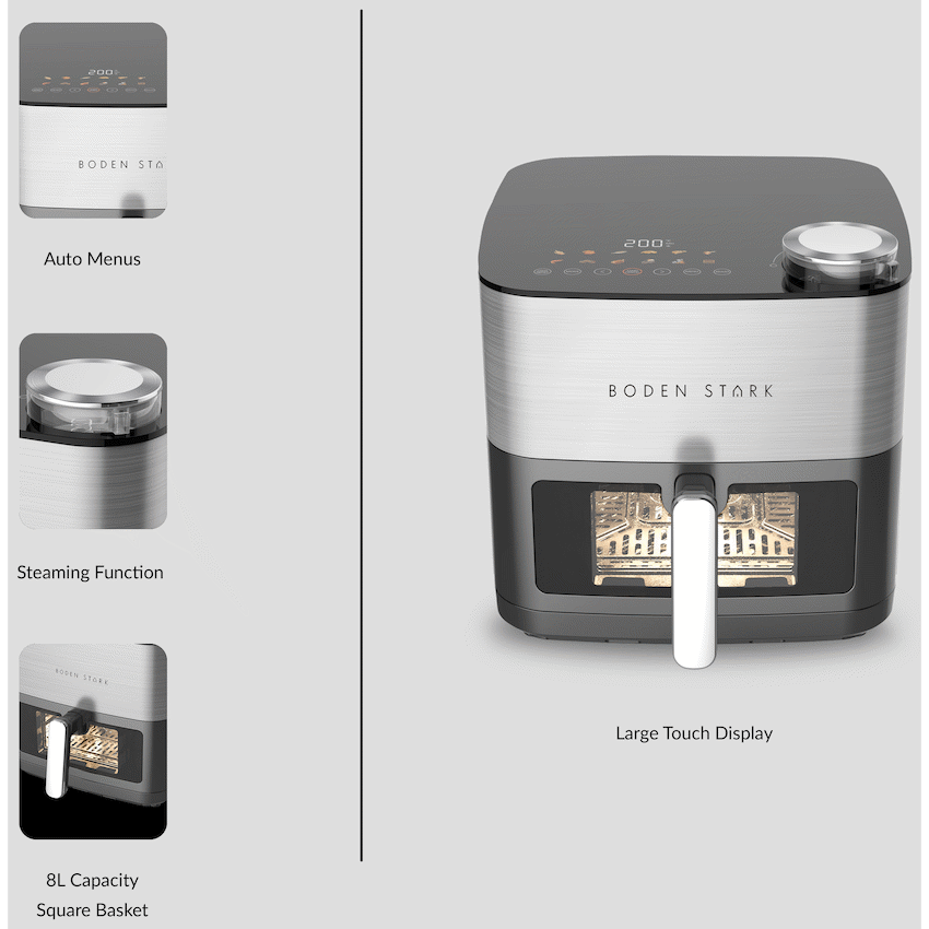 Boden Stark 8l Dual Element Air Fryer with Steaming Function