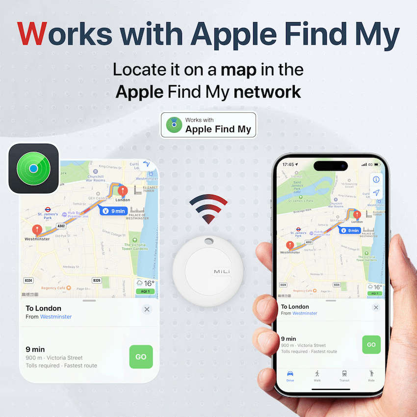 MiTag Apple-Compatible Tag with Leather Keychain Accessory - 1 Pack