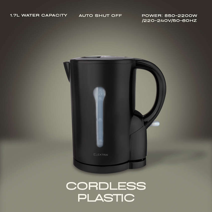 Elektra 1.7l Plastic Cordless Kettle - Black