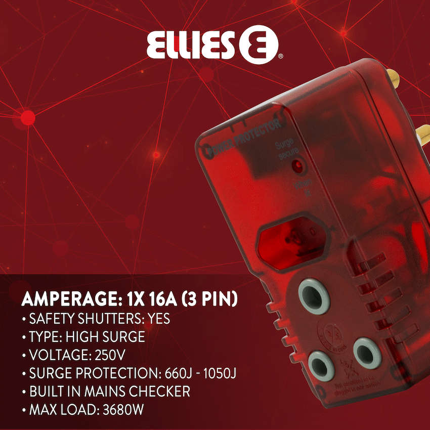 Ellies High Surge Adaptor 1x 5a (Euro), 1x 16a (3-Pin)