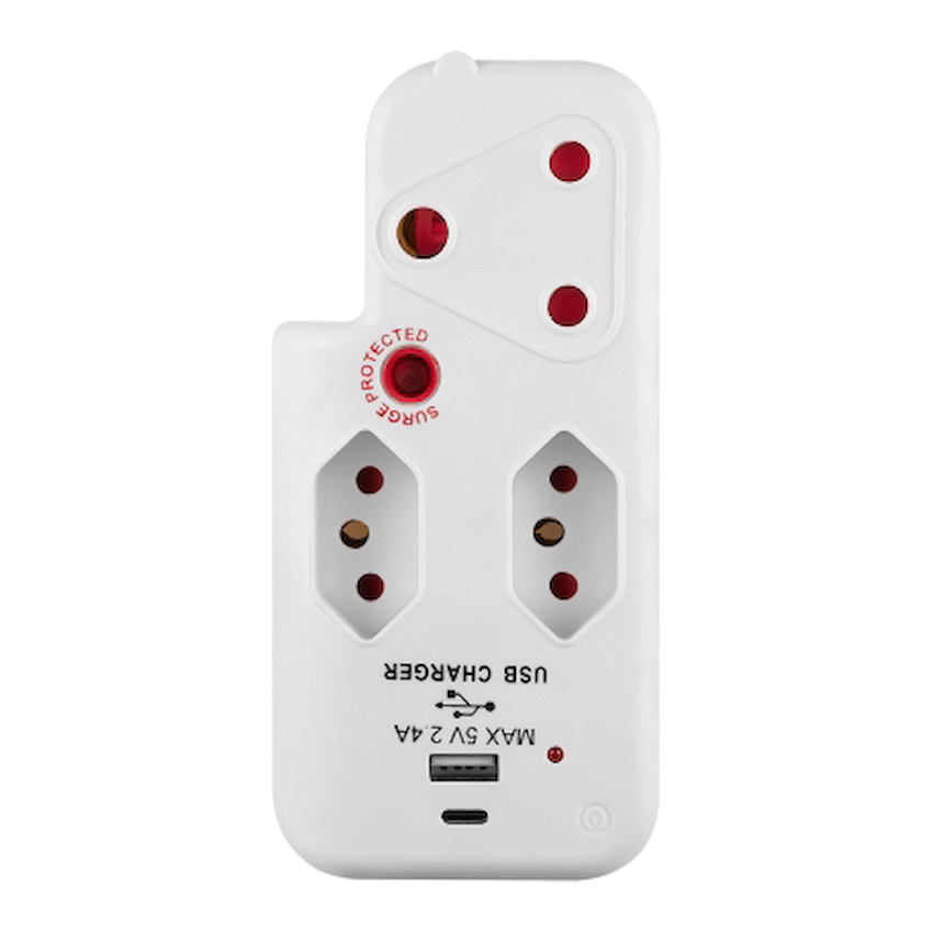 Ellies 3 Way Medium Surge Adaptor with Type C + USB - White
