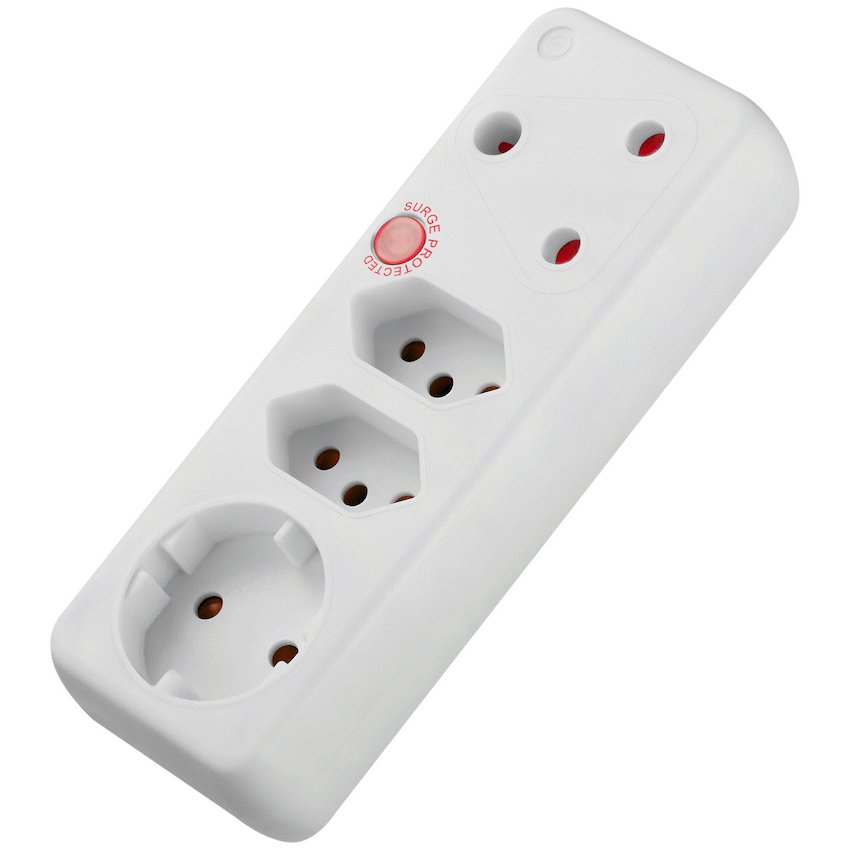 Ellies 4-Way Medium Surge Adaptor with Schuko - White