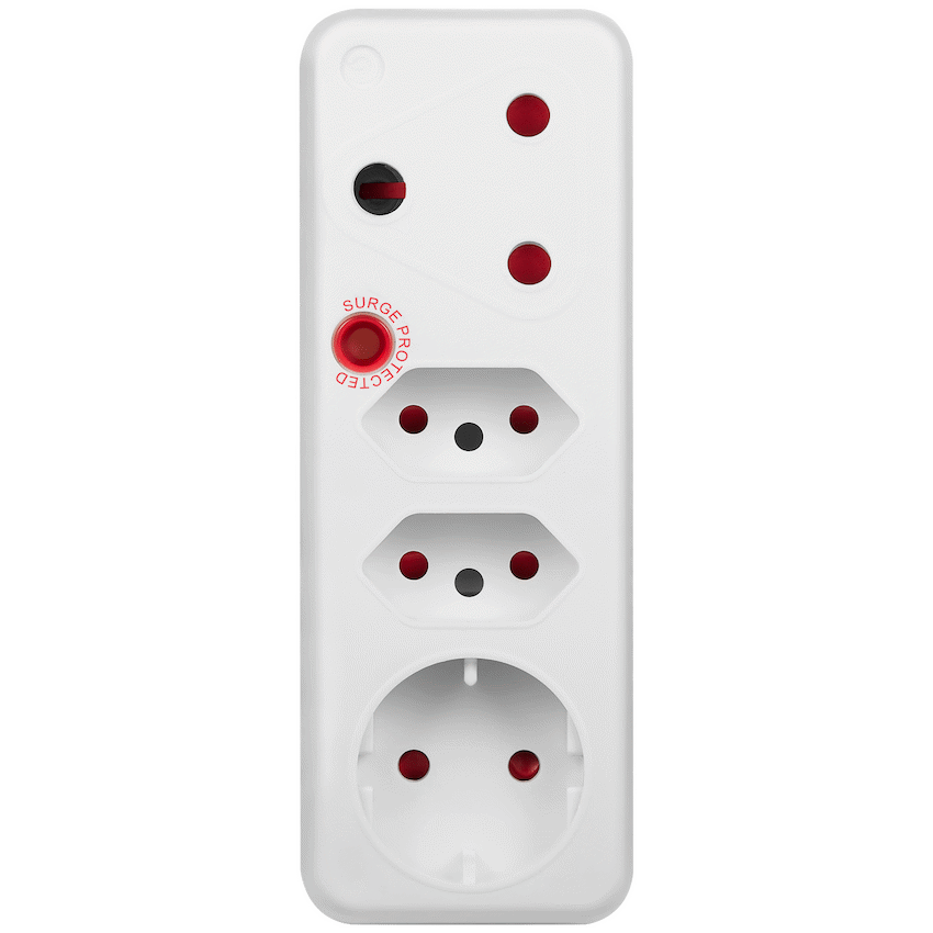 Ellies 4-Way Medium Surge Adaptor with Schuko - White