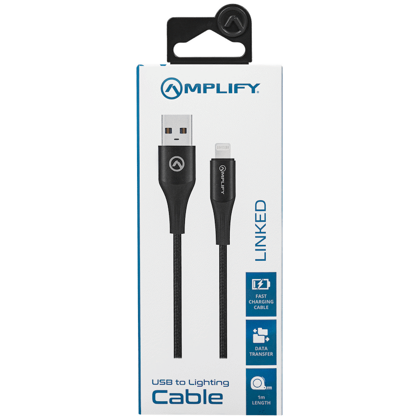 Amplify Linked Series USB to Lightning Braided Cable - Black 1m
