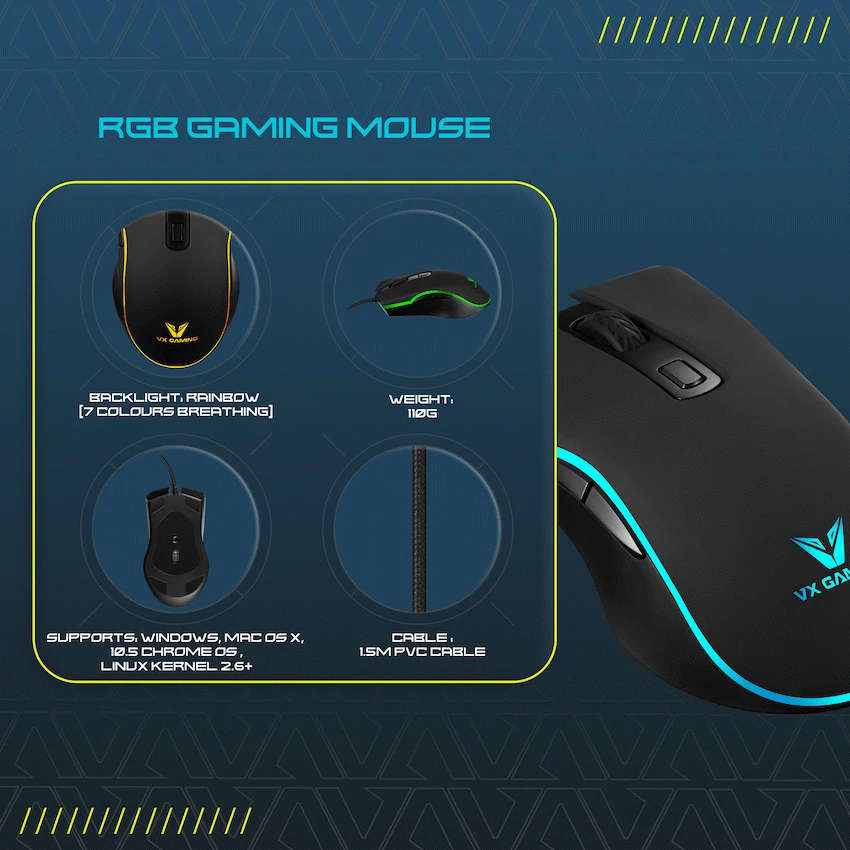 VX Gaming Hypnos Series Gaming Mouse with Rainbow Lighting