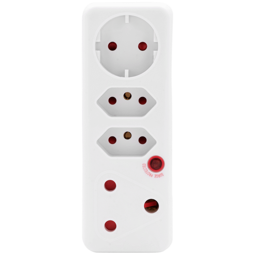 Ellies 4-Way Medium Surge Adaptor with Schuko - White