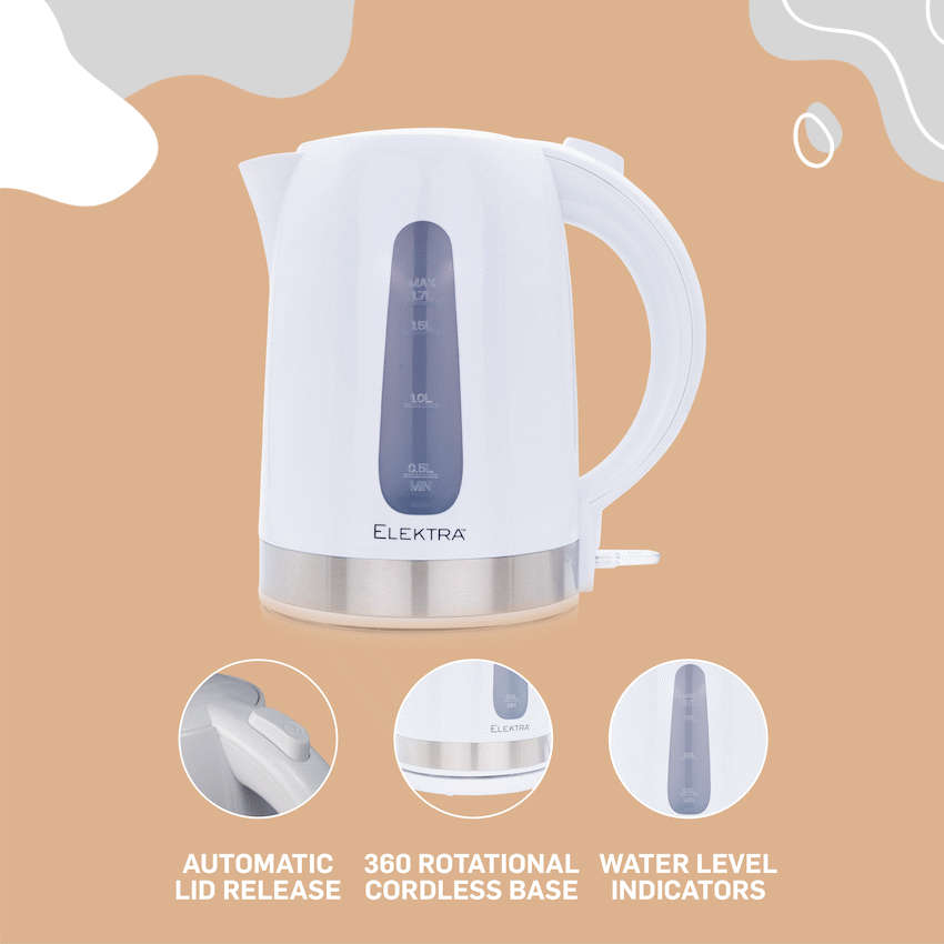 Elektra 1.7l Plastic Kettle - White