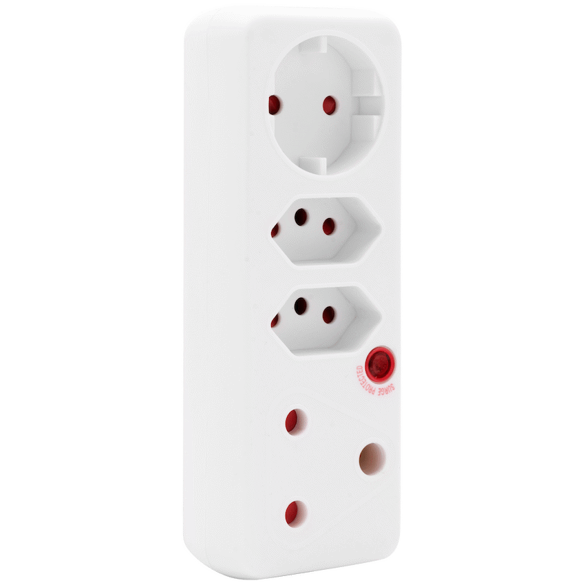 Ellies 4-Way Medium Surge Adaptor with Schuko - White