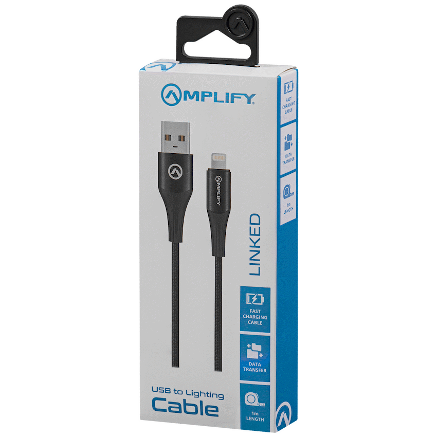 Amplify Linked Series USB to Lightning Braided Cable - Black 1m