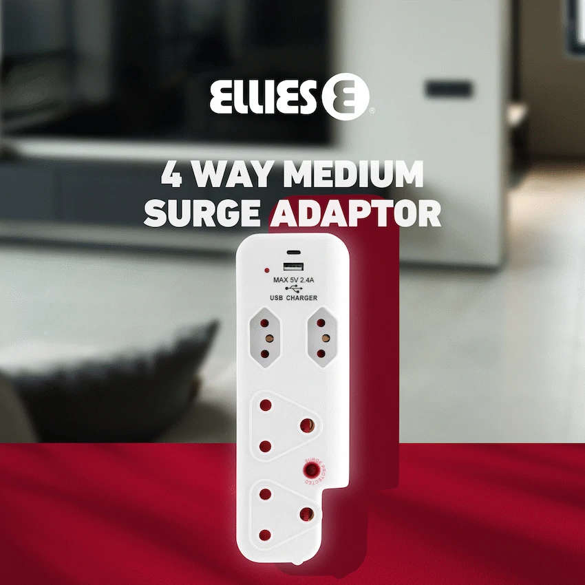 Ellies 4 Way Medium Surge adaptor with type C + USB