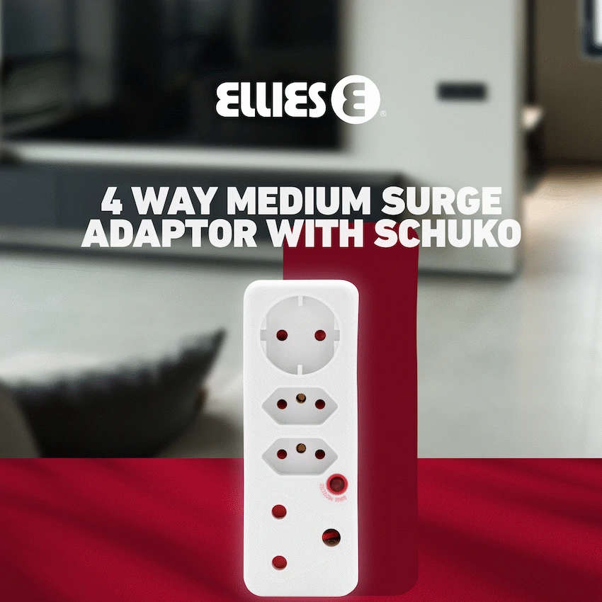 Ellies 4-Way Medium Surge Adaptor with Schuko - White